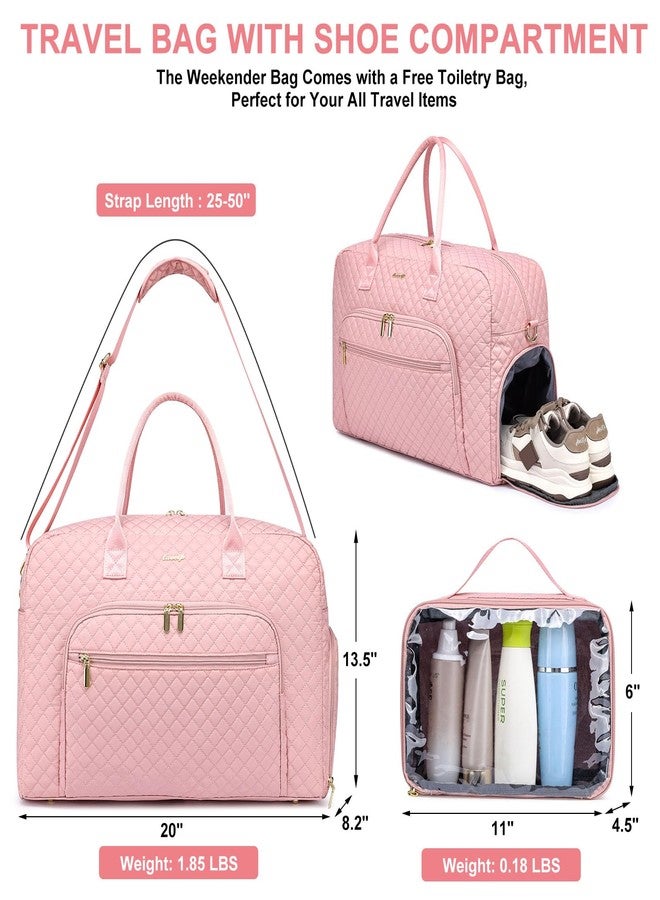 LUOCIP Travel Duffle Weekender Bags for Women - Weekend Bag Women with Shoe Compartment Carry On Overnight Bag with Toiletry Bag Duffel Bags Wet Pocket for Gym Hospital Bags for Labor and Delivery Pink - Image 2